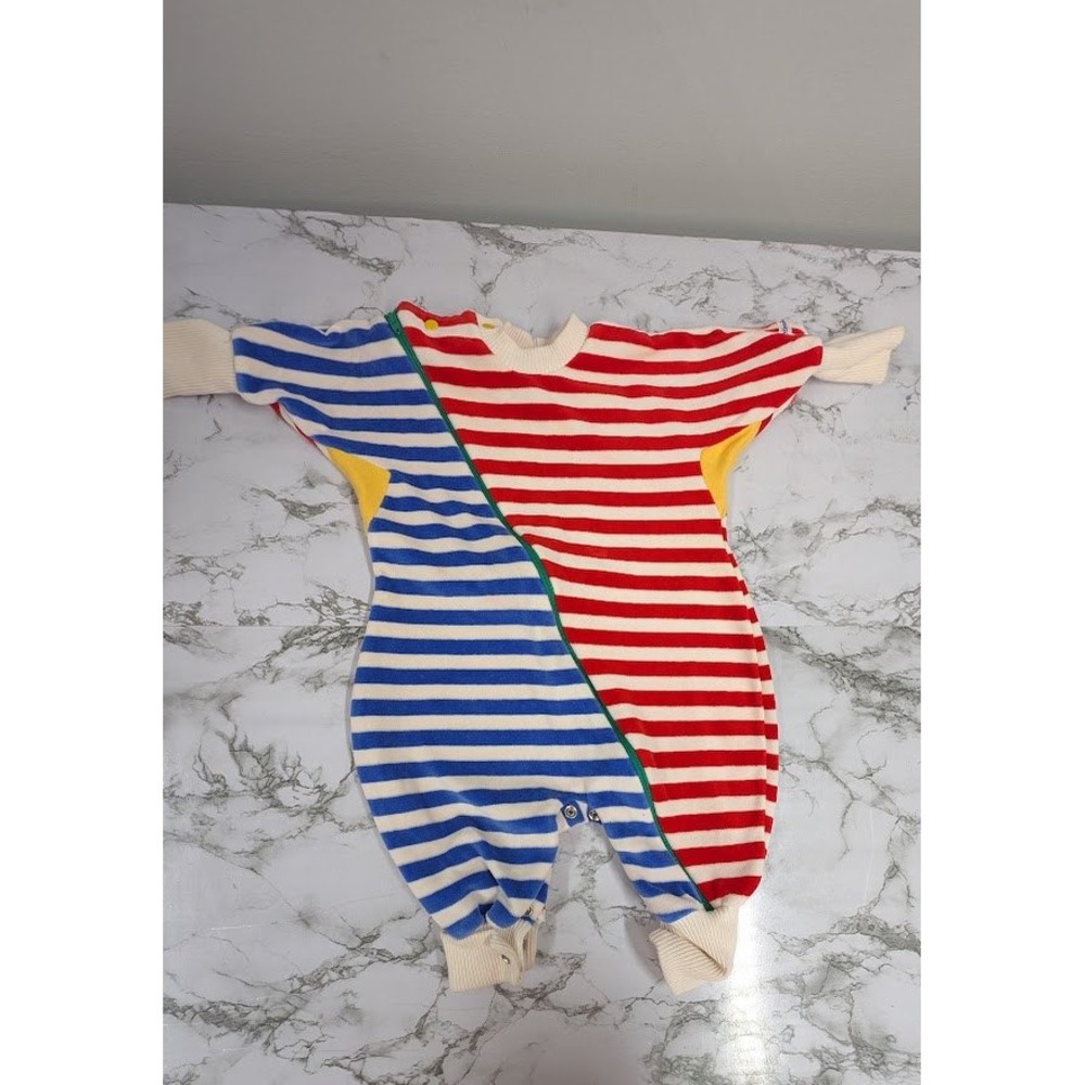 Vintage Little Me USA Striped Romper One Piece 6 Months Red Blue Yellow